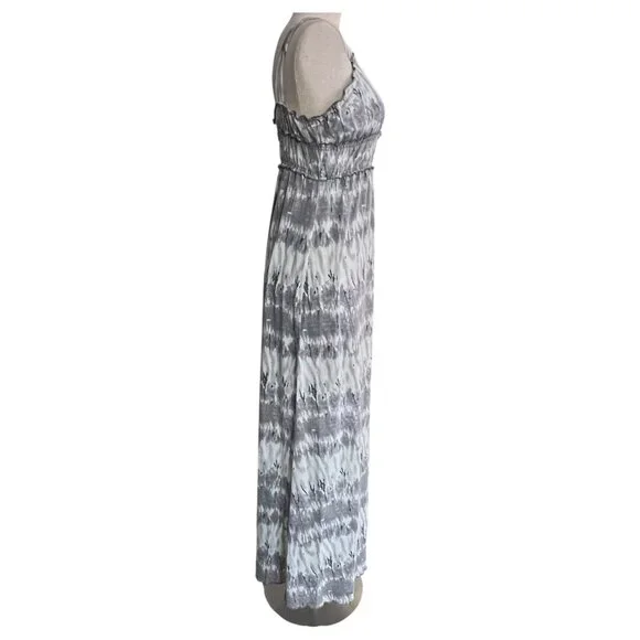 Tie-Dye Maxi Sun Dress By Feathers Spaghetti Straps High Waist Gray White Size M - Picture 3 of 6